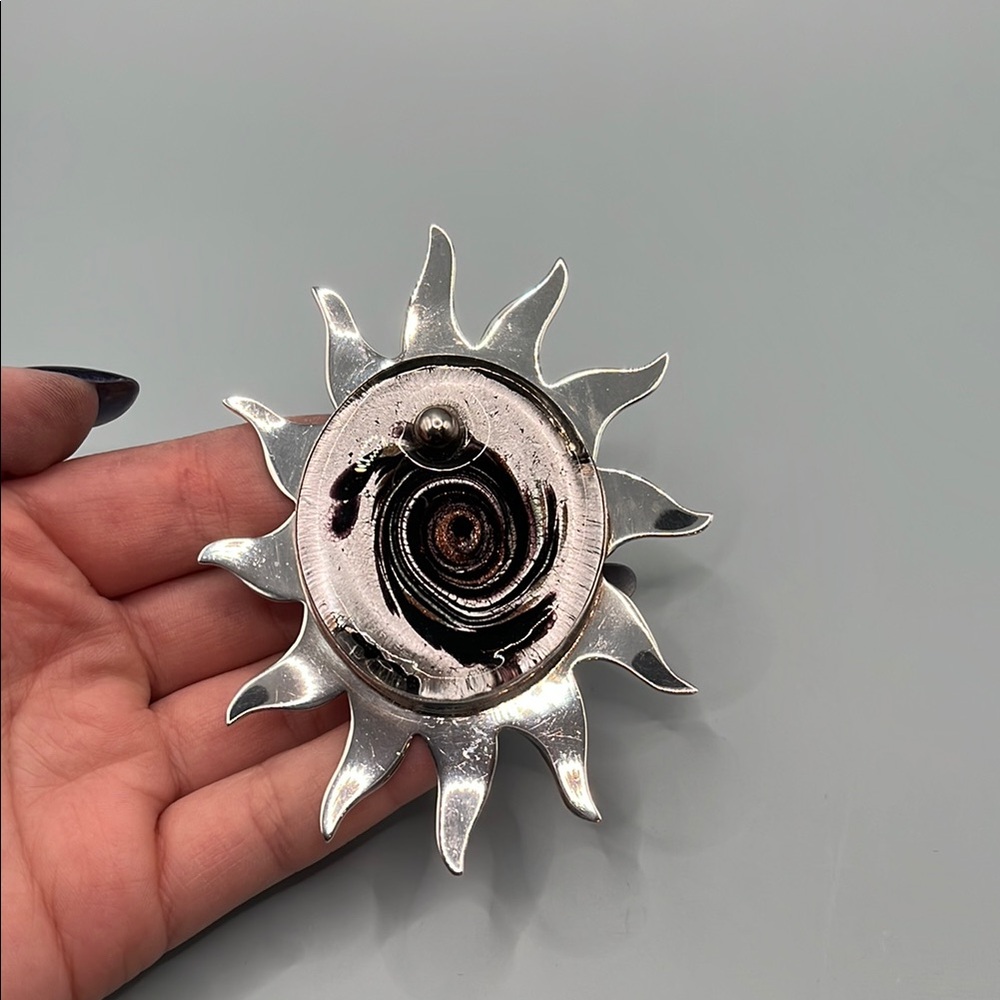 Artsy Chunky Sterling Silver Sunburst Murano Glass Pendant